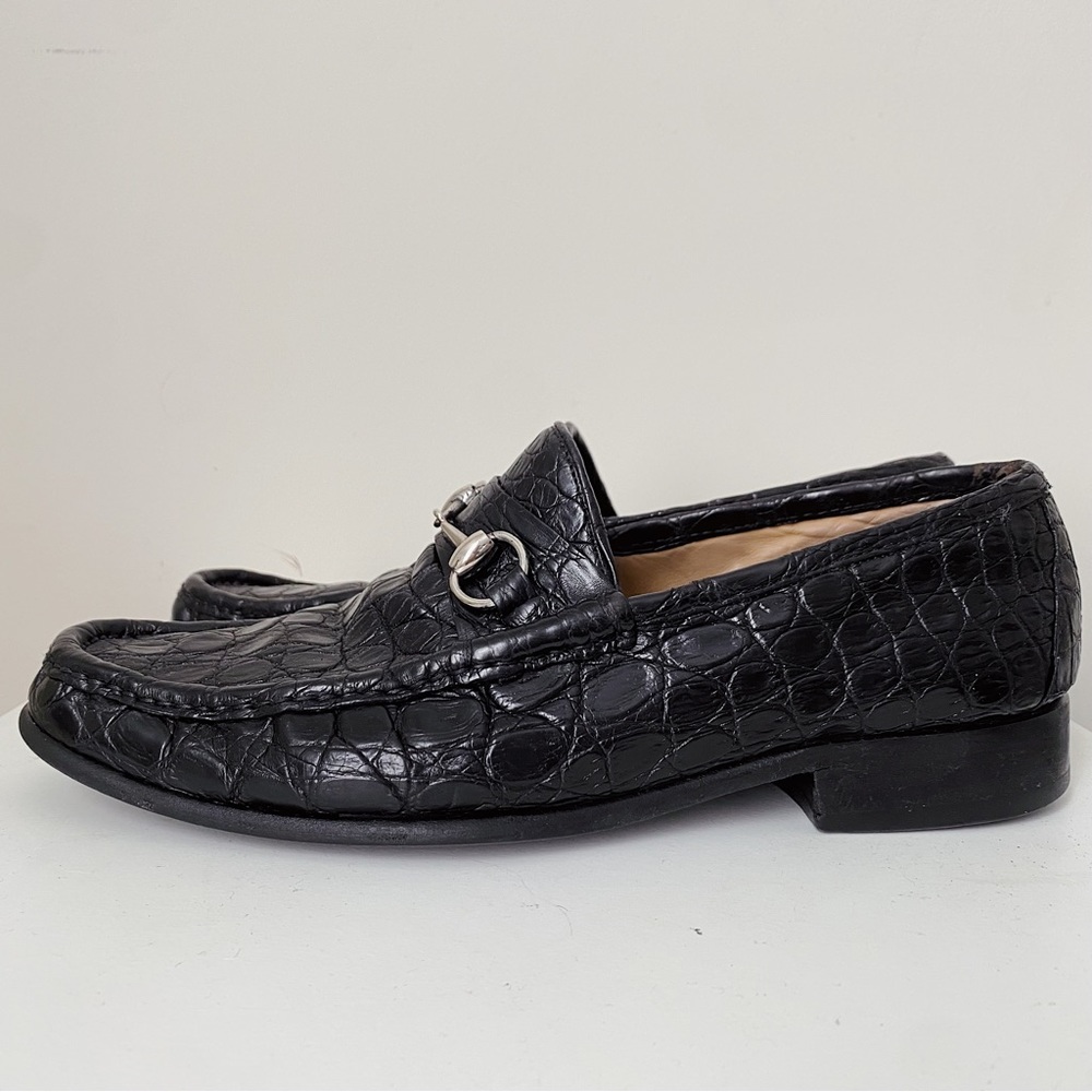 Gucci 1953 Classic Black Alligator Skin Silver Horsebit Loafers 41.5 G 8.5 9 US - Picture 6 of 12